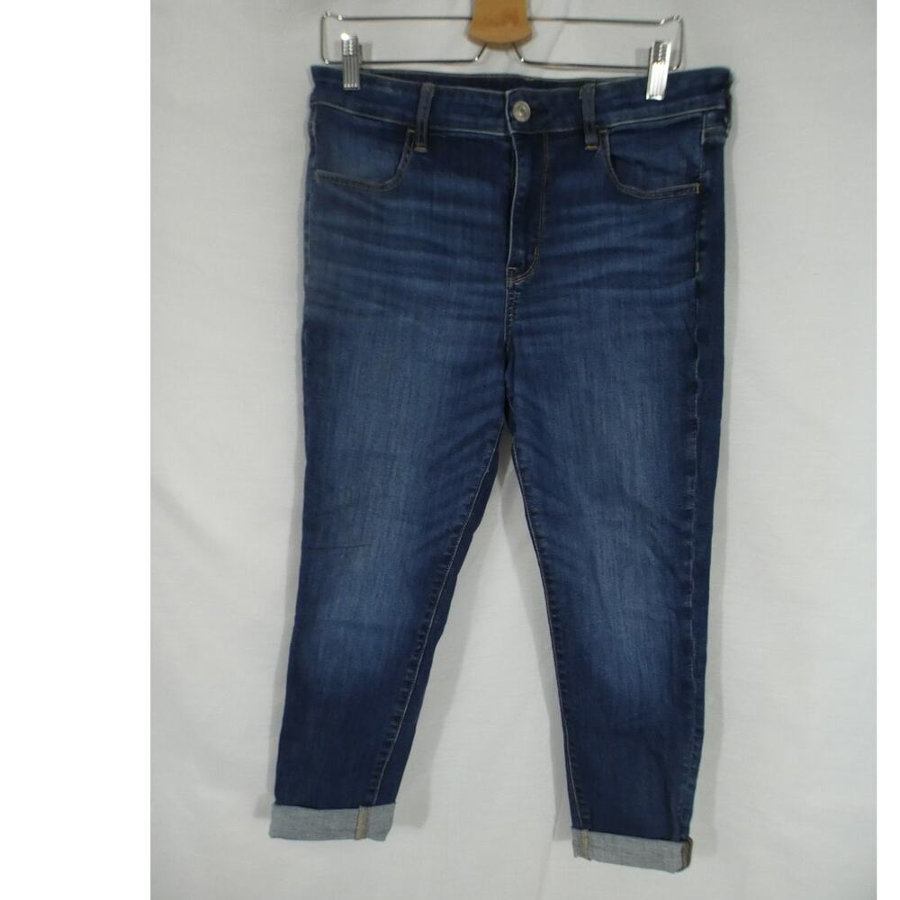 American Eagle High Rise Denim Jeggings Size 12 Short Cuffed Pockets Casual
